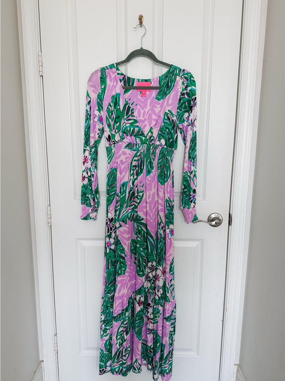 Lilly Pulitzer Lavender Maxi Dress with Green Leaf Print